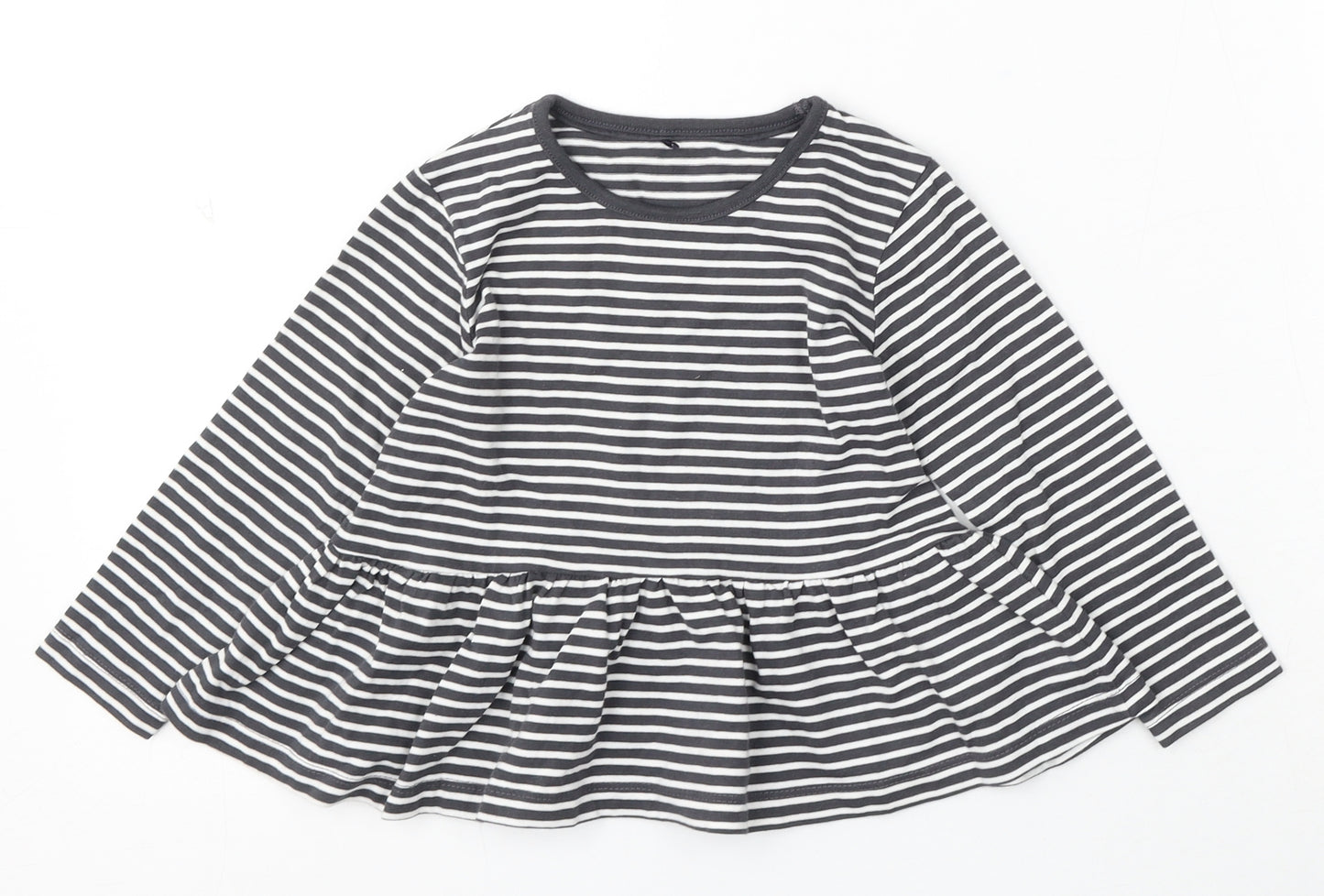 George Girls White Striped Cotton Skater Dress Size 2-3 Years Round Neck