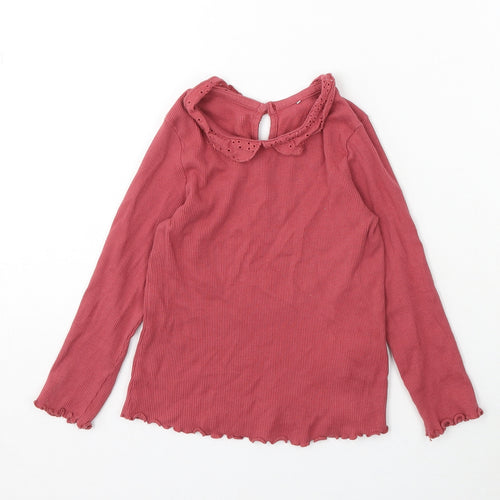 George Girls Red Cotton Basic T-Shirt Size 3-4 Years Collared Button