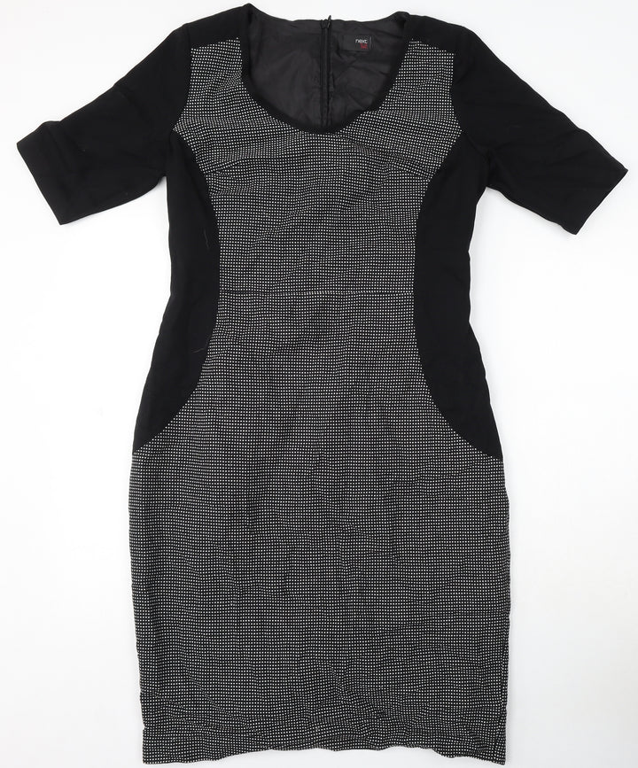 NEXT Womens Black Polka Dot Polyester Bodycon Size M Round Neck