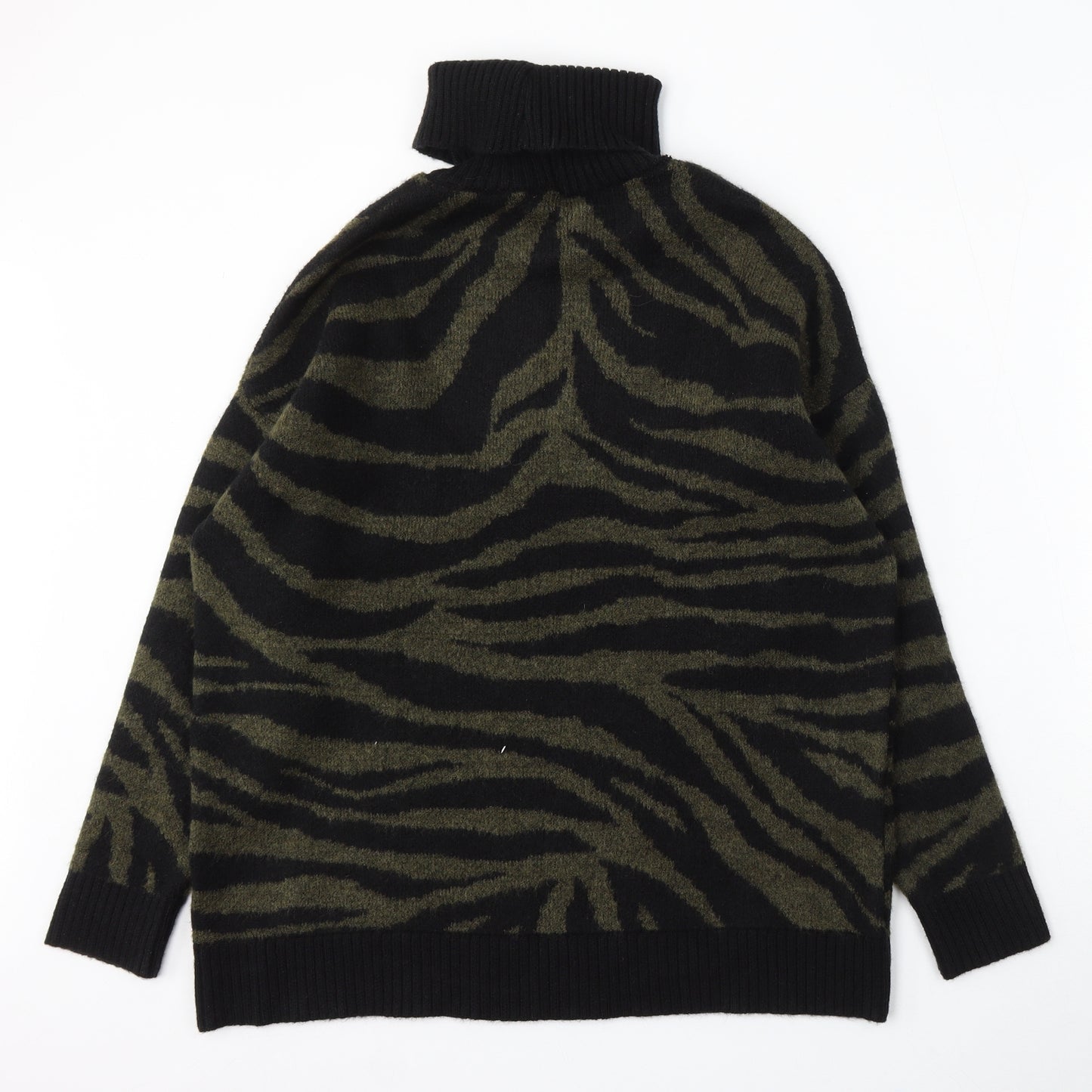 New Look Womens Green Roll Neck Animal Print Polyester Pullover Jumper Size M - Zebra Print