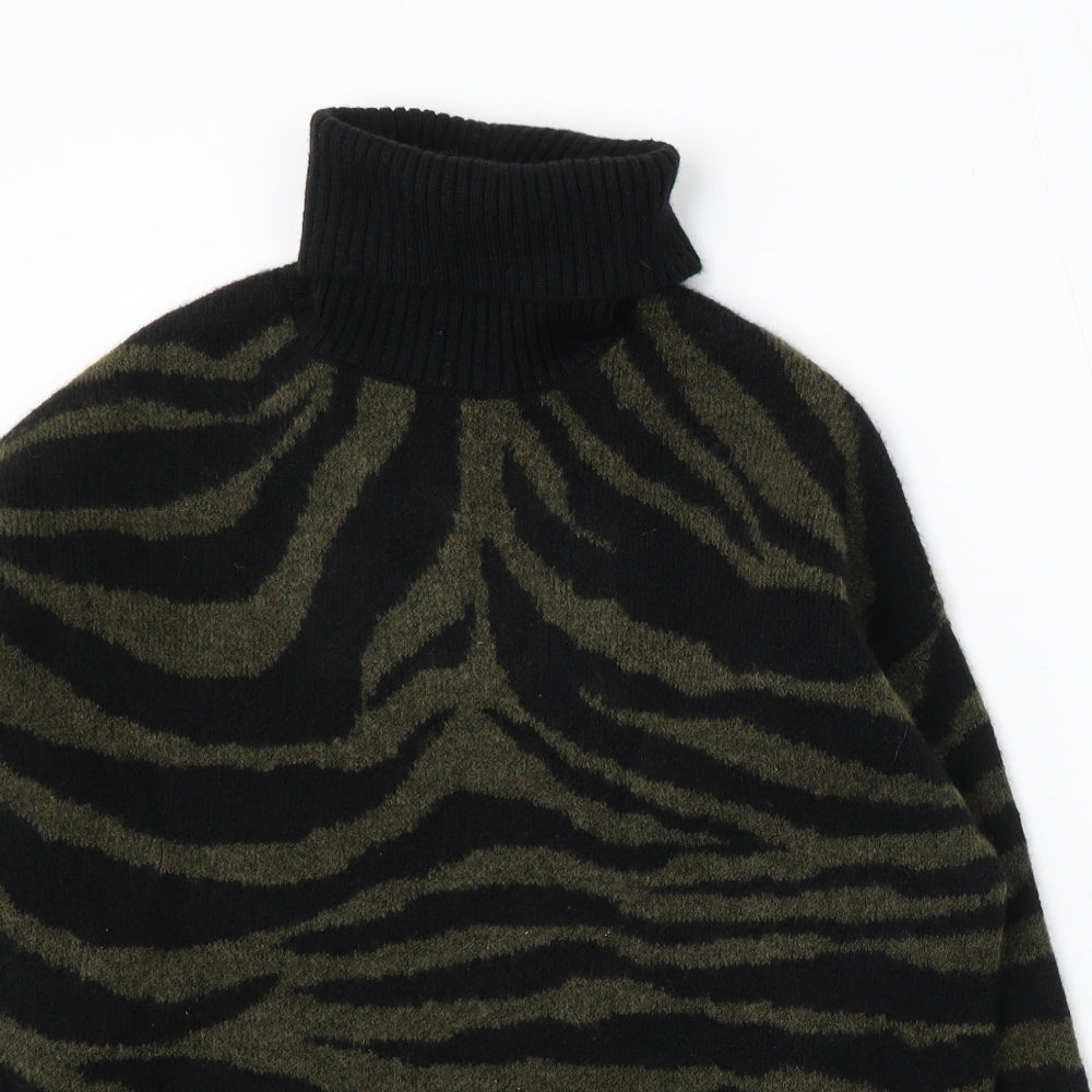 New Look Womens Green Roll Neck Animal Print Polyester Pullover Jumper Size M - Zebra Print