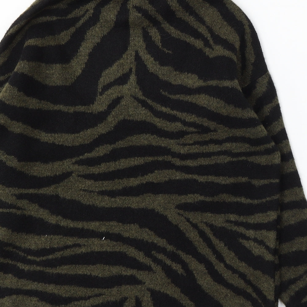 New Look Womens Green Roll Neck Animal Print Polyester Pullover Jumper Size M - Zebra Print