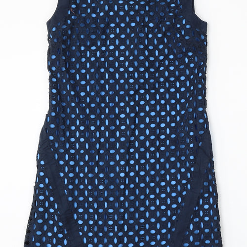 NEXT Womens Blue Cotton Shift Size 6 Round Neck Zip