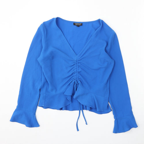 Topshop Womens Blue V-Neck Polyester Pullover Jumper Size 8