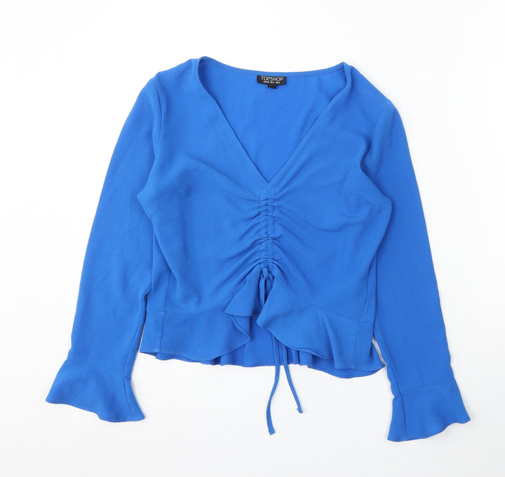 Topshop Womens Blue V-Neck Polyester Pullover Jumper Size 8