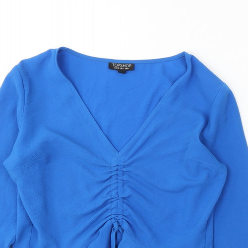Topshop Womens Blue V-Neck Polyester Pullover Jumper Size 8