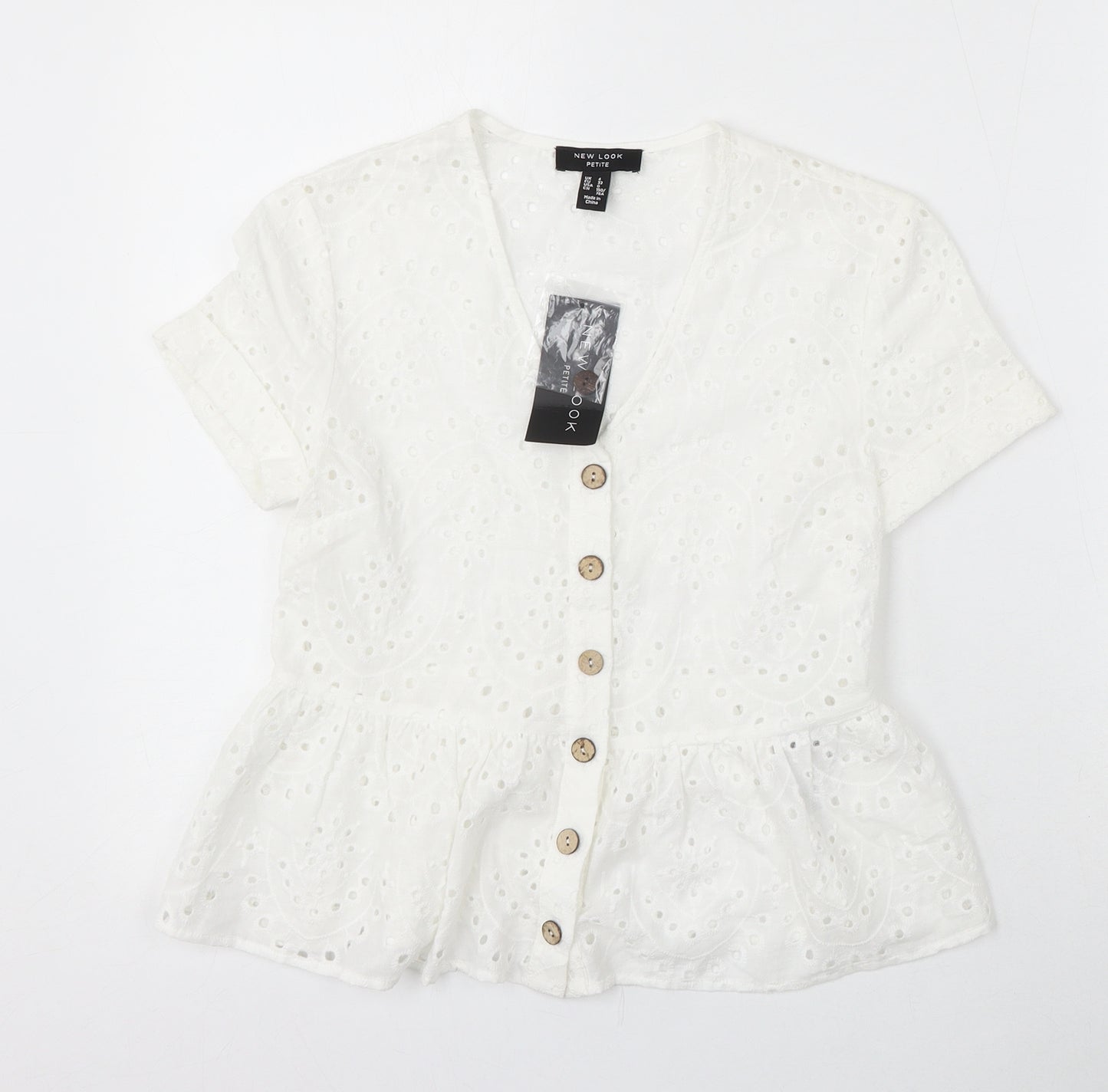 New Look Womens White Polyester Basic Blouse Size 4 V-Neck