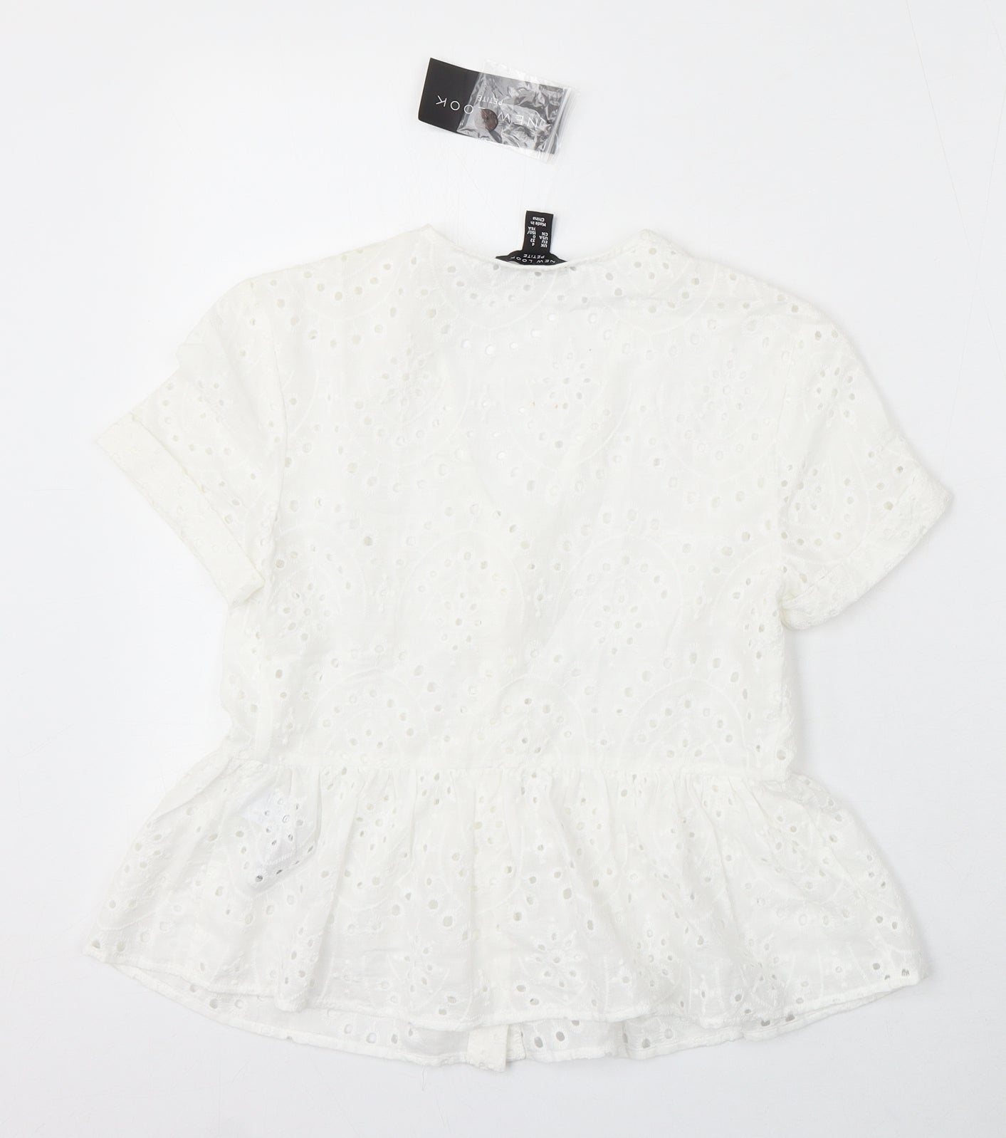 New Look Womens White Polyester Basic Blouse Size 4 V-Neck