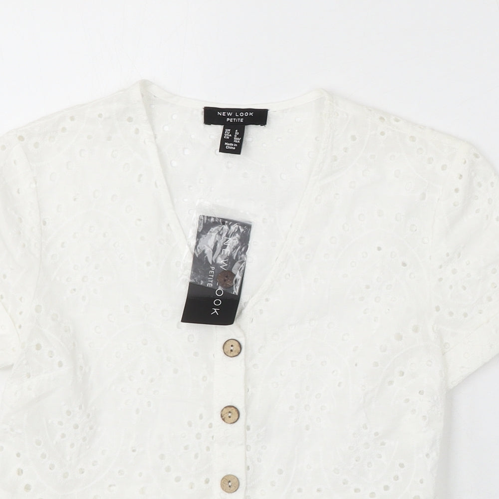 New Look Womens White Polyester Basic Blouse Size 4 V-Neck