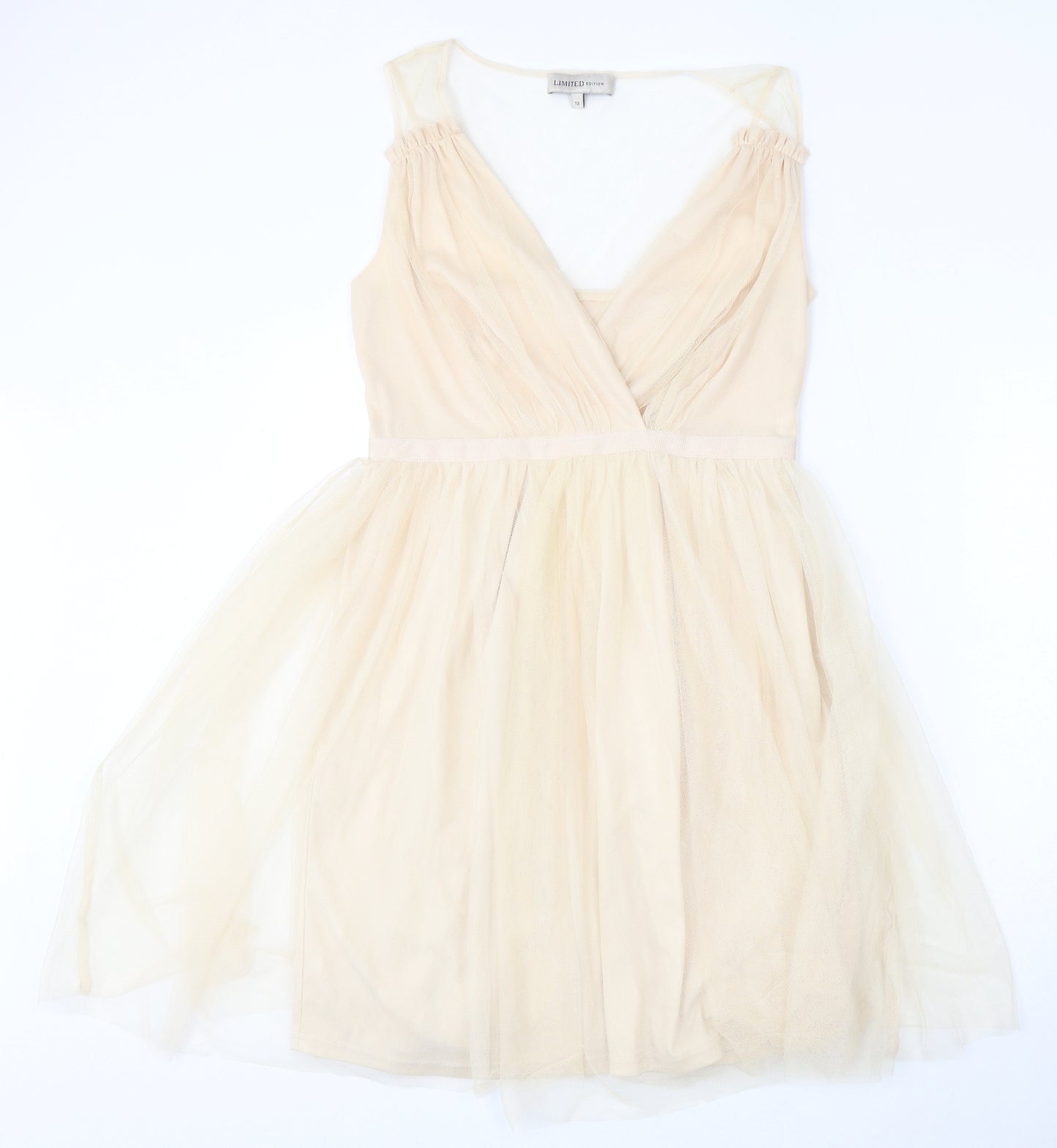 Limited Edition Womens Beige Polyester Skater Dress Size 12 V-Neck