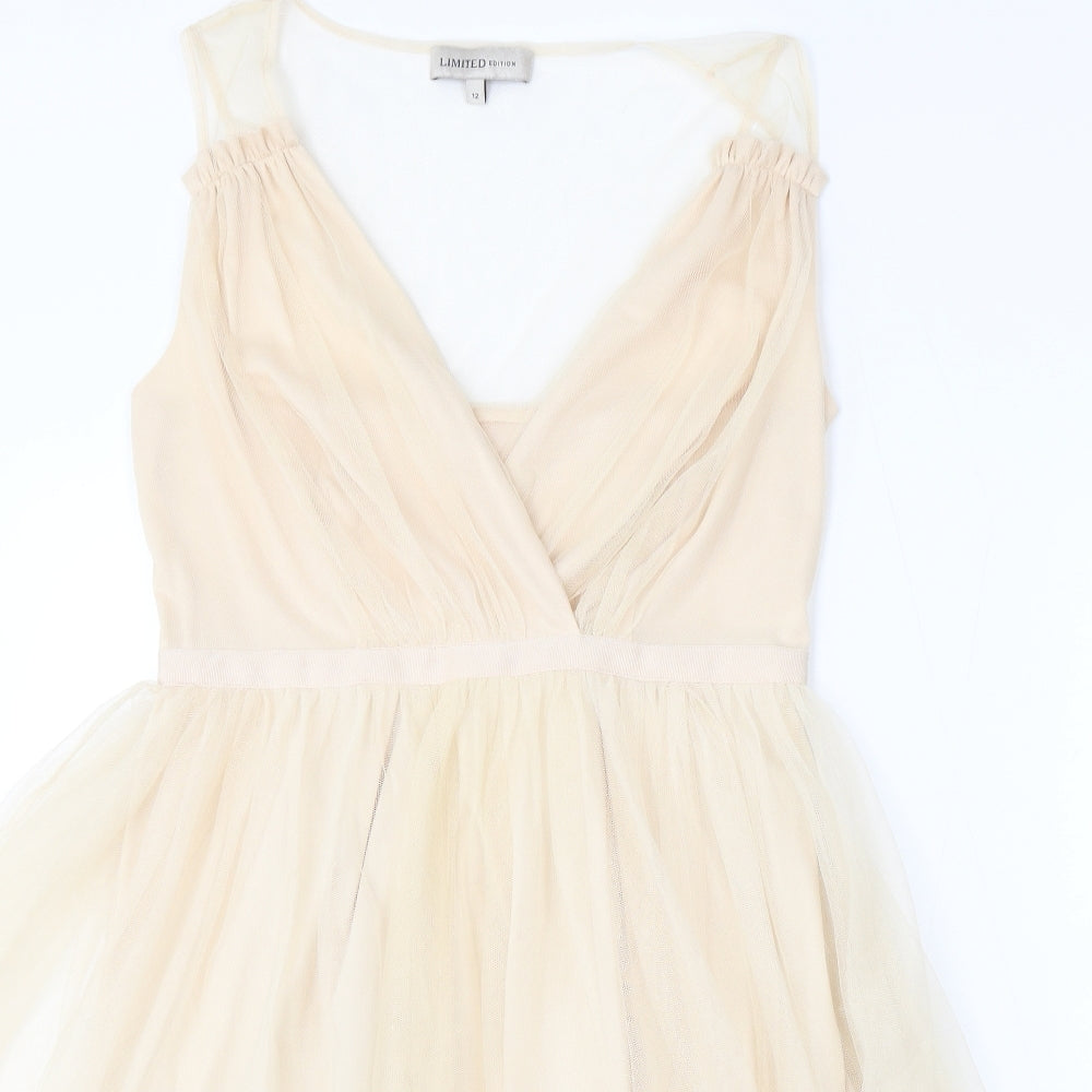 Limited Edition Womens Beige Polyester Skater Dress Size 12 V-Neck