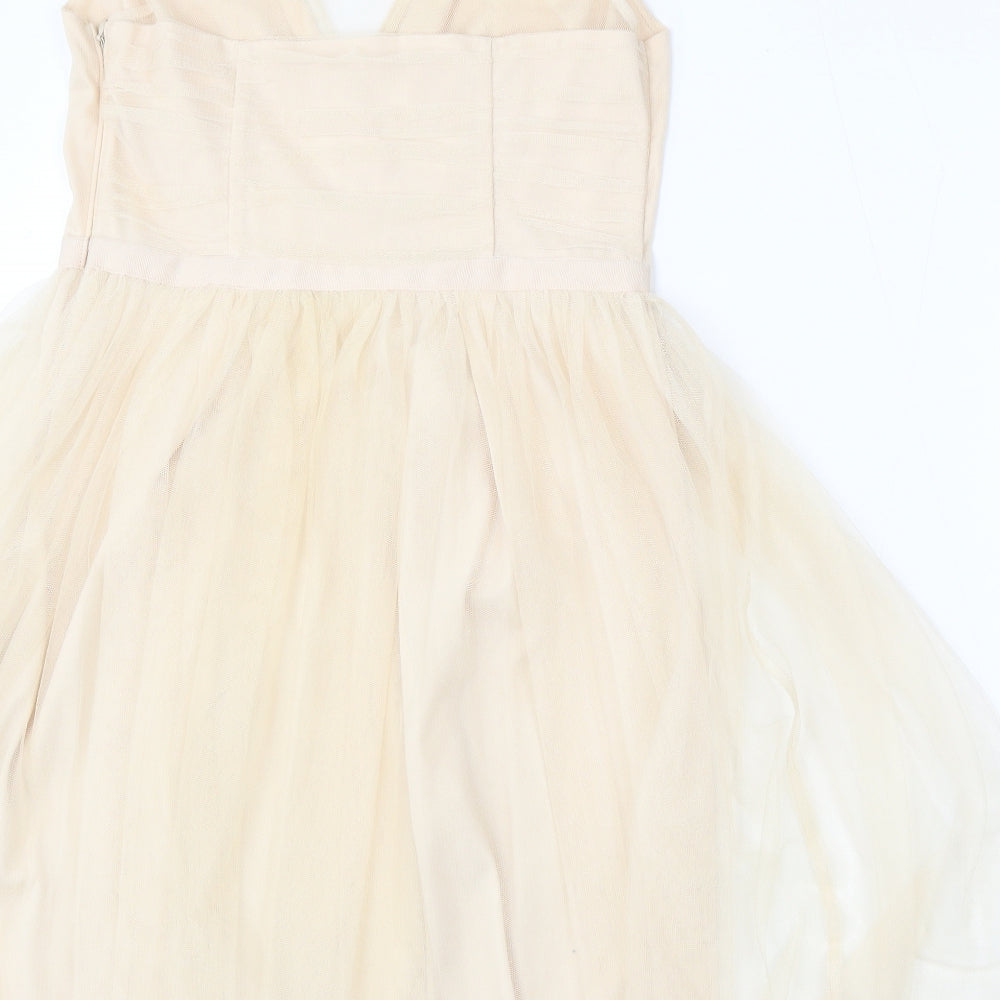 Limited Edition Womens Beige Polyester Skater Dress Size 12 V-Neck