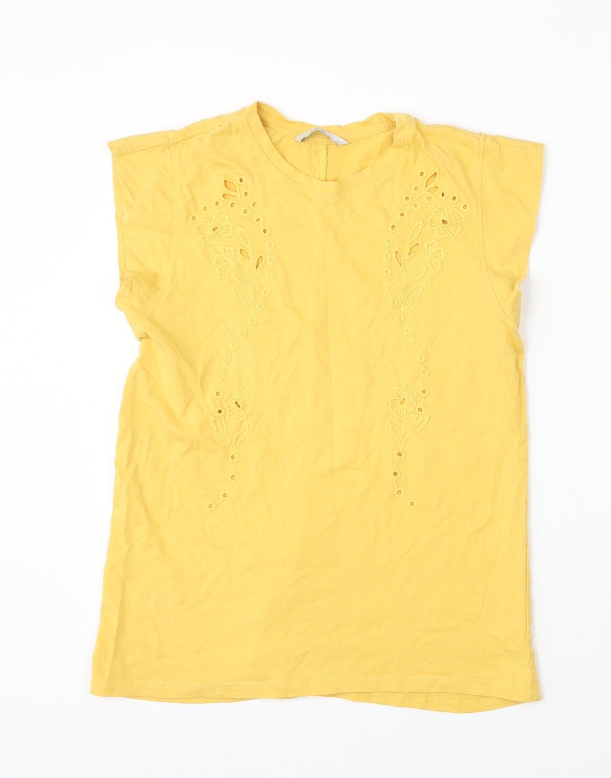 George Womens Yellow Cotton Basic T-Shirt Size 8 Round Neck - Broderie Anglaise