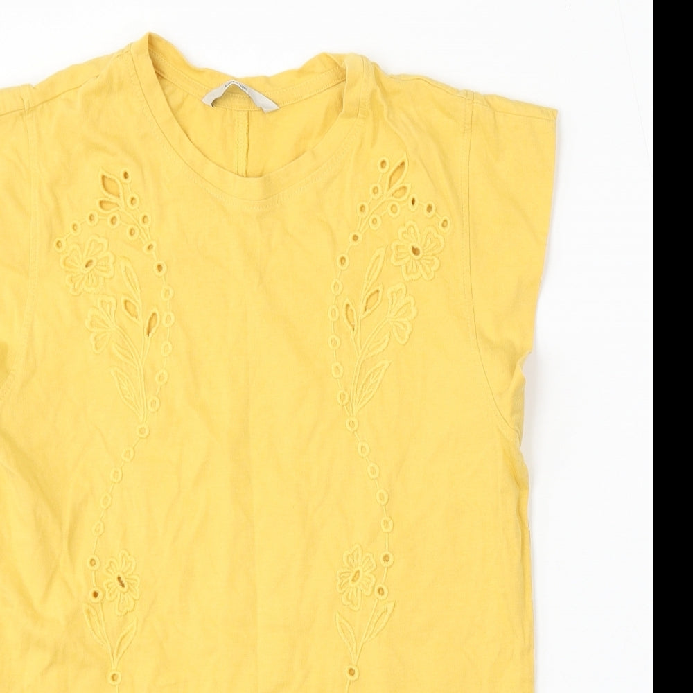 George Womens Yellow Cotton Basic T-Shirt Size 8 Round Neck - Broderie Anglaise