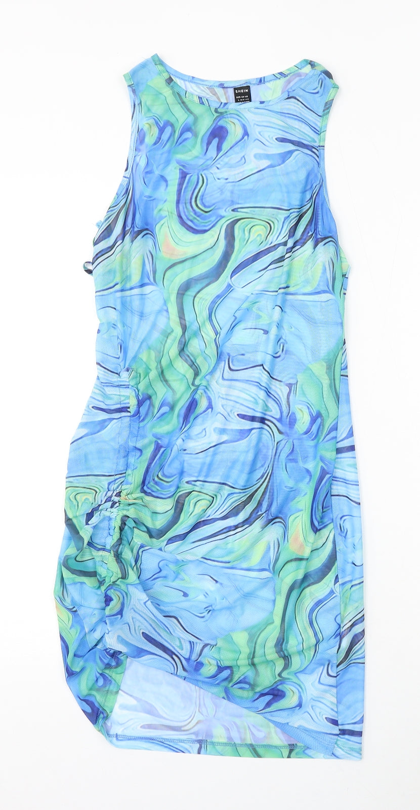 SheIn Womens Blue Geometric Polyester Bodycon Size L Round Neck