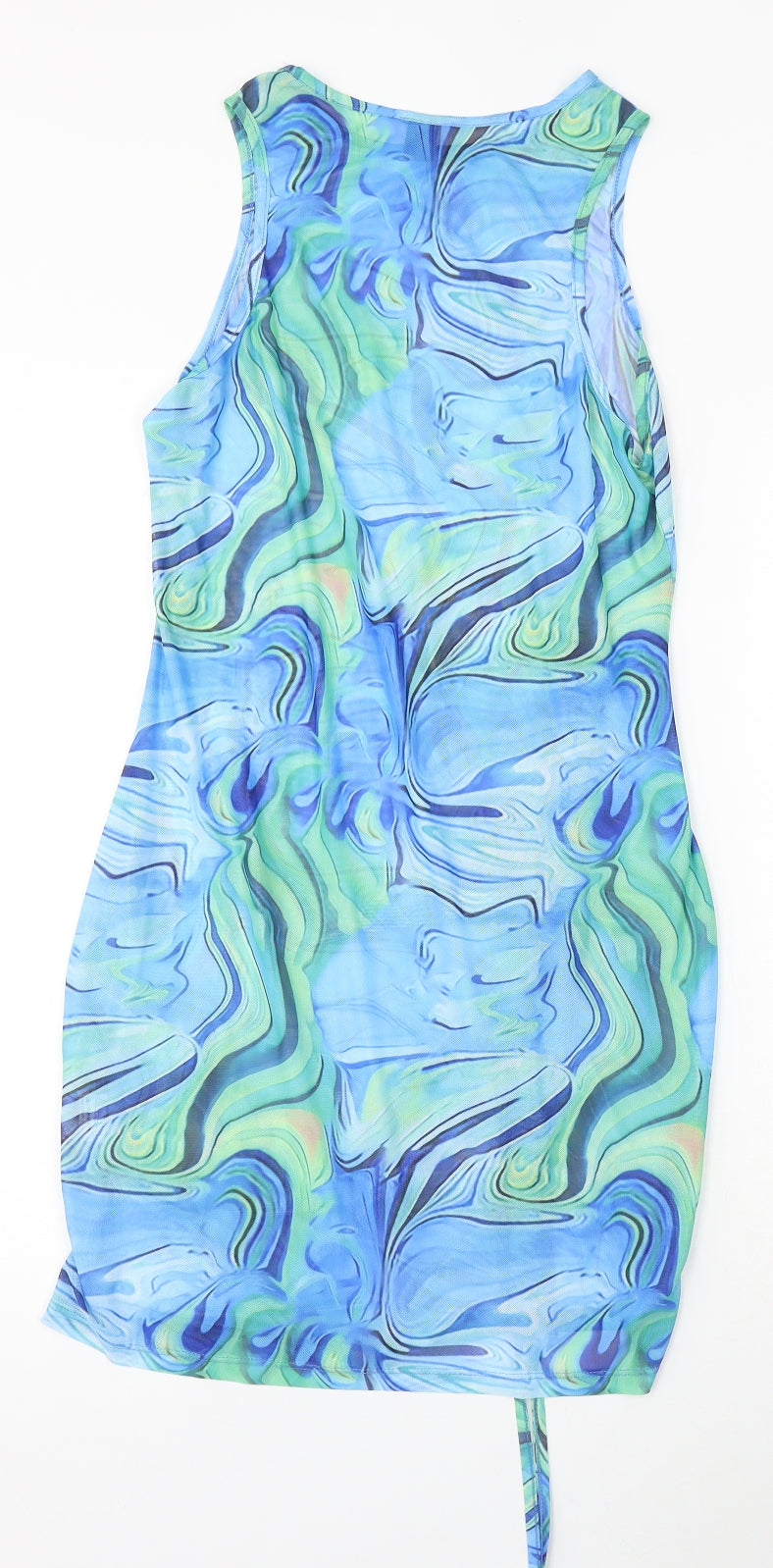 SheIn Womens Blue Geometric Polyester Bodycon Size L Round Neck