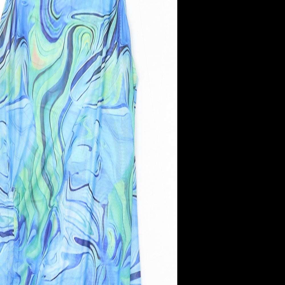 SheIn Womens Blue Geometric Polyester Bodycon Size L Round Neck