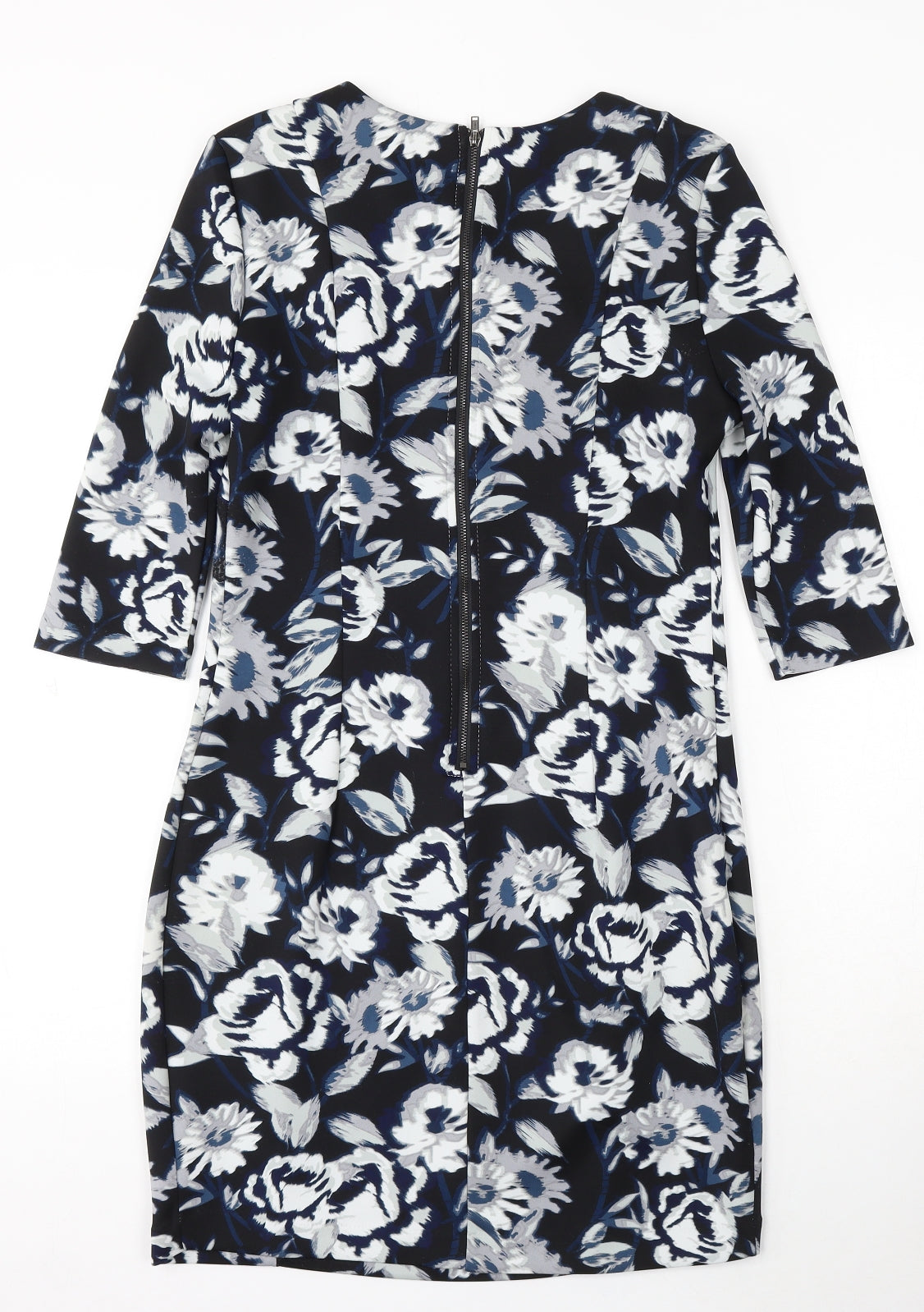 New Look Womens Blue Floral Polyester Bodycon Size 12 Round Neck Zip