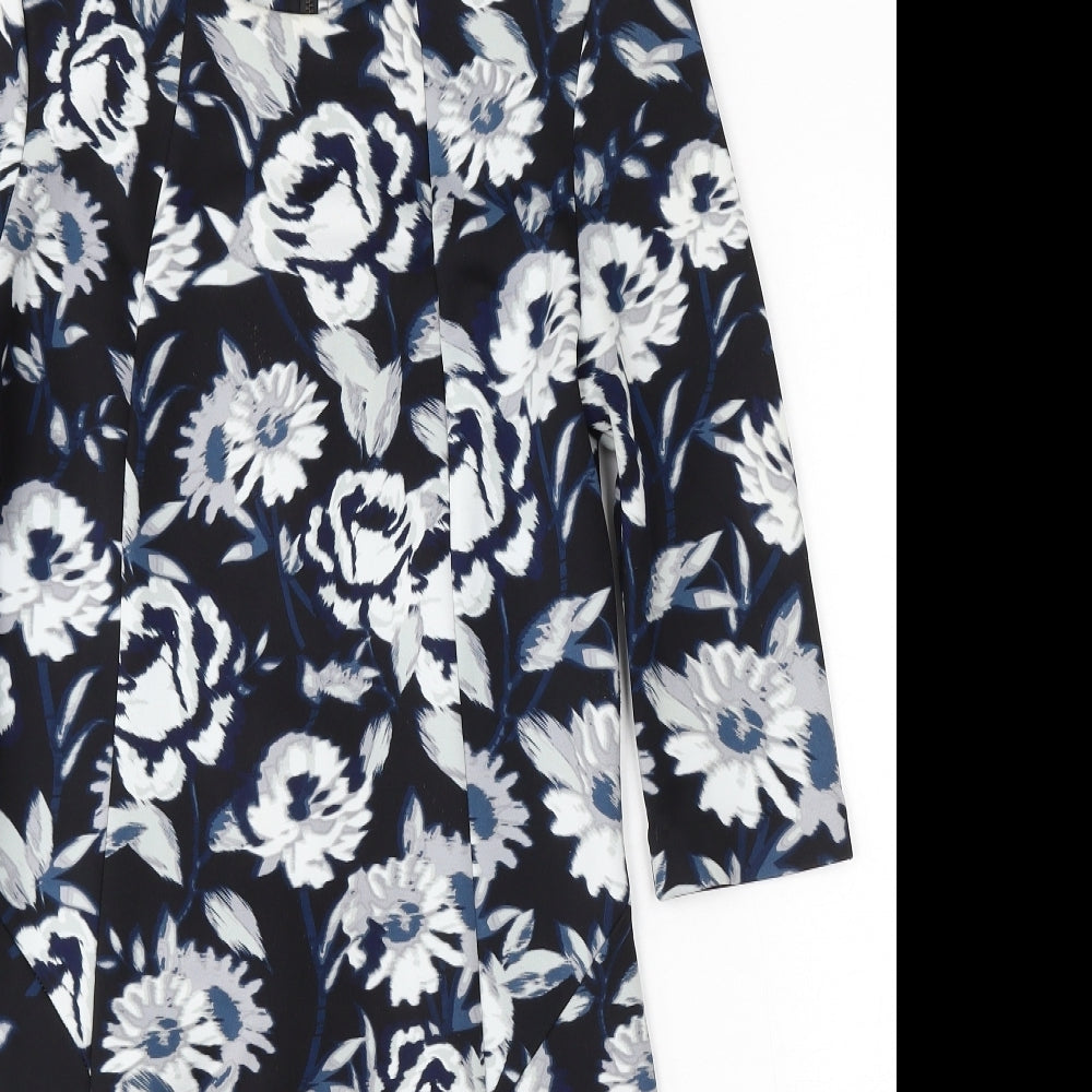New Look Womens Blue Floral Polyester Bodycon Size 12 Round Neck Zip