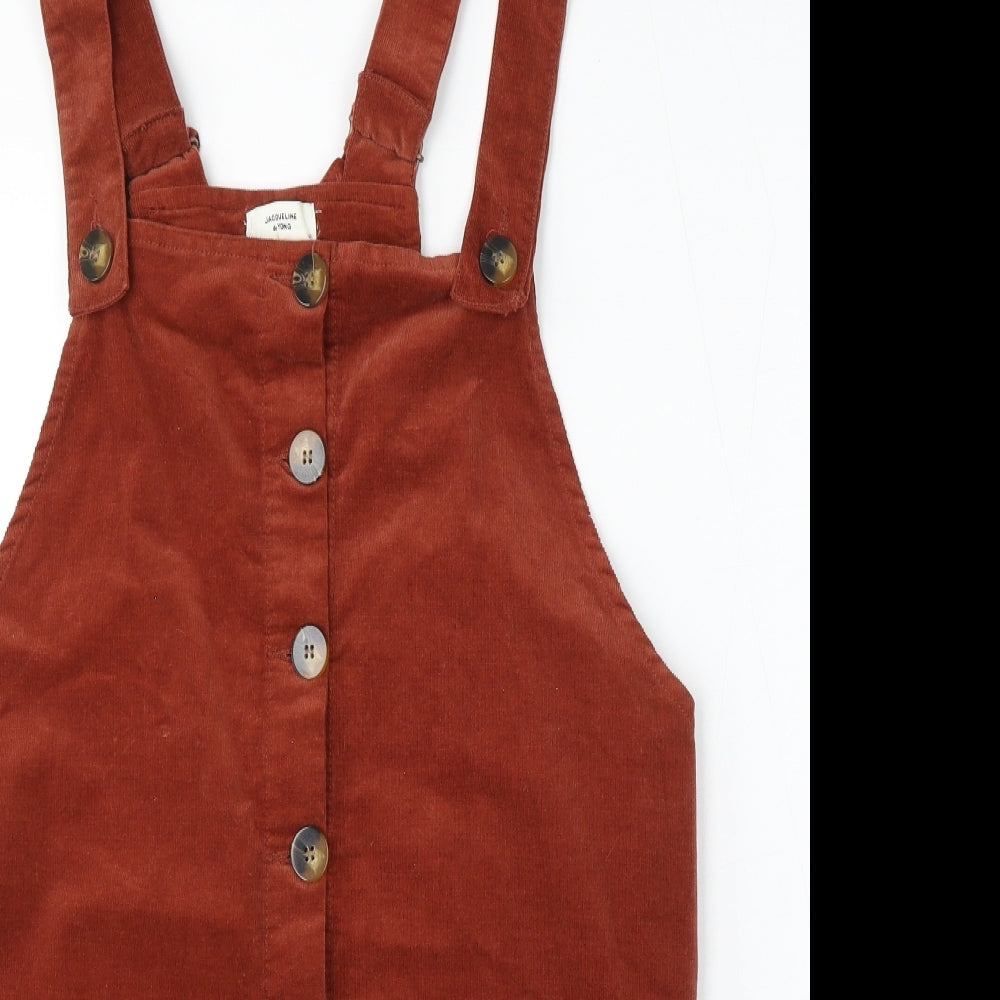 Jacqueline De Yong Womens Orange Cotton Dungaree One-Piece Size 12 Button