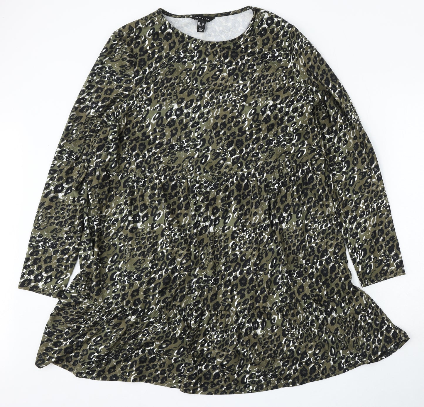 New Look Womens Green Animal Print Polyester Skater Dress Size 16 Round Neck - Leopard Print