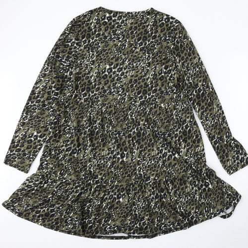 New Look Womens Green Animal Print Polyester Skater Dress Size 16 Round Neck - Leopard Print