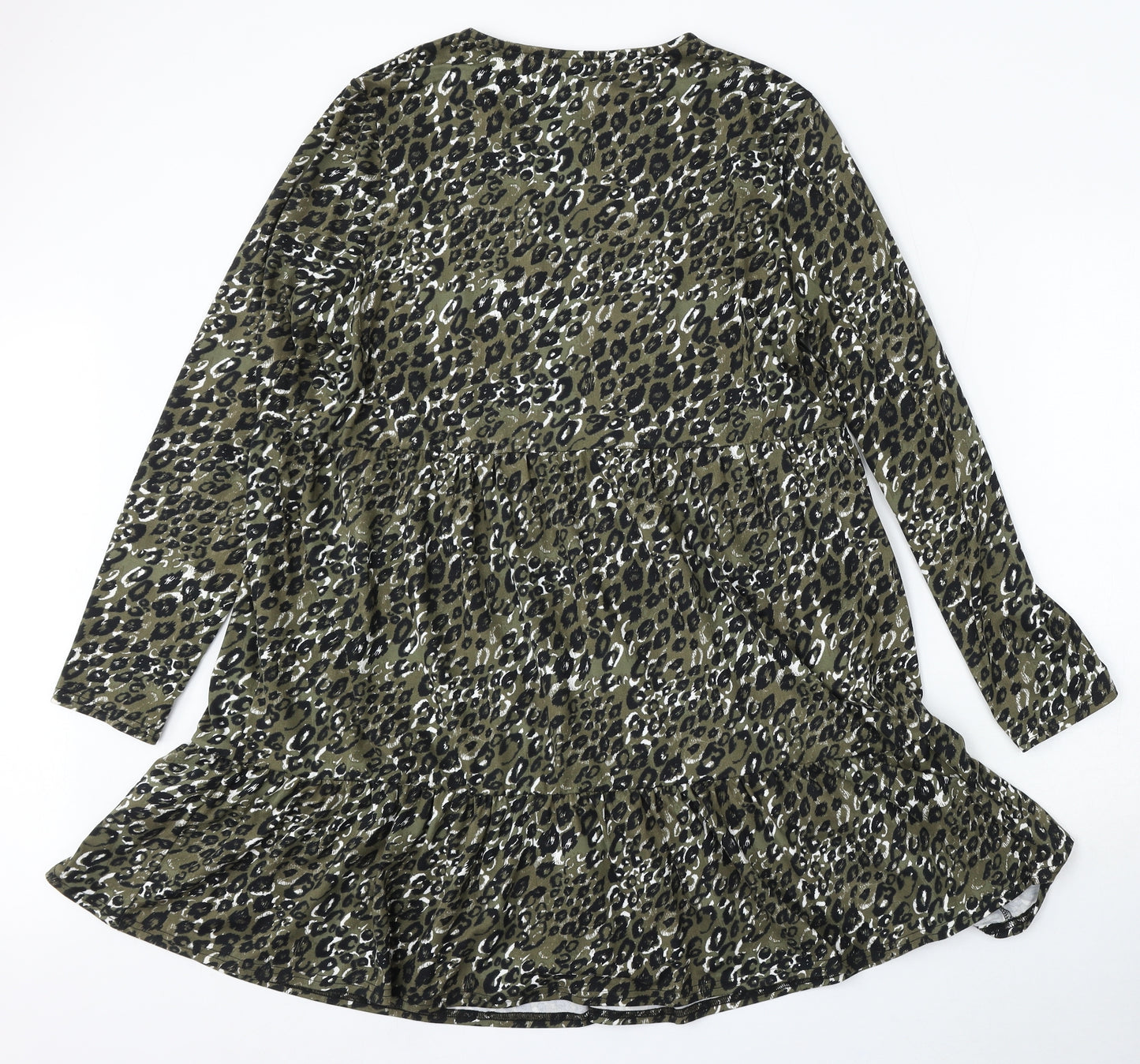 New Look Womens Green Animal Print Polyester Skater Dress Size 16 Round Neck - Leopard Print