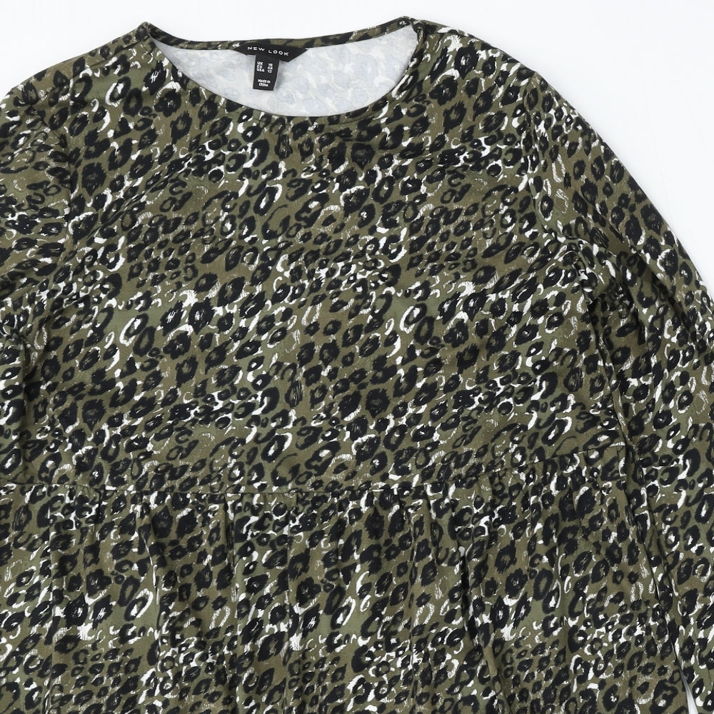 New Look Womens Green Animal Print Polyester Skater Dress Size 16 Round Neck - Leopard Print