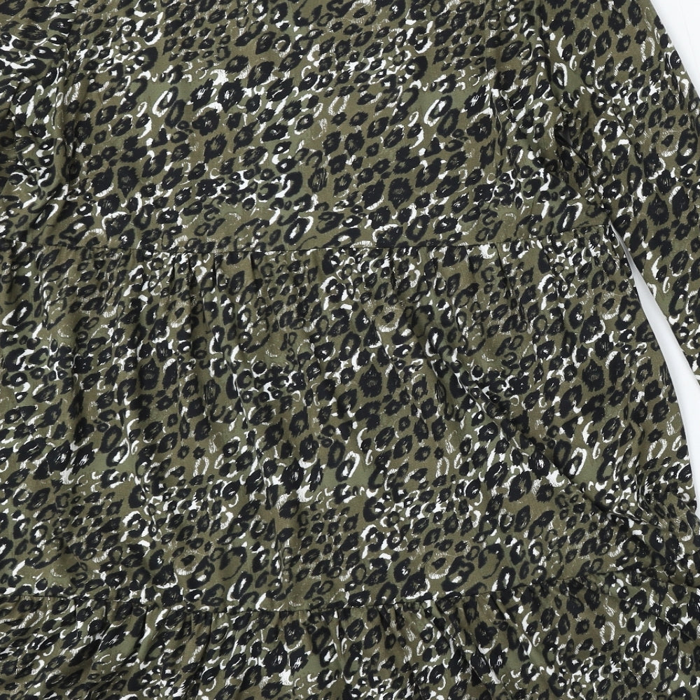 New Look Womens Green Animal Print Polyester Skater Dress Size 16 Round Neck - Leopard Print