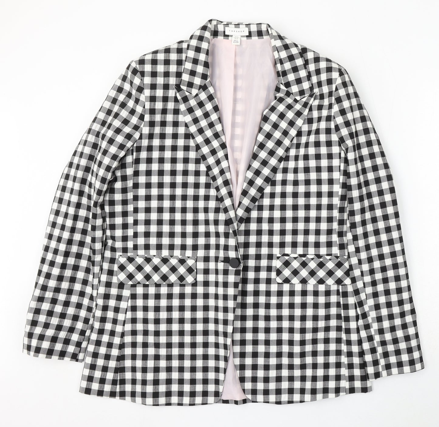 Topshop Womens White Check Viscose Jacket Blazer Size 16