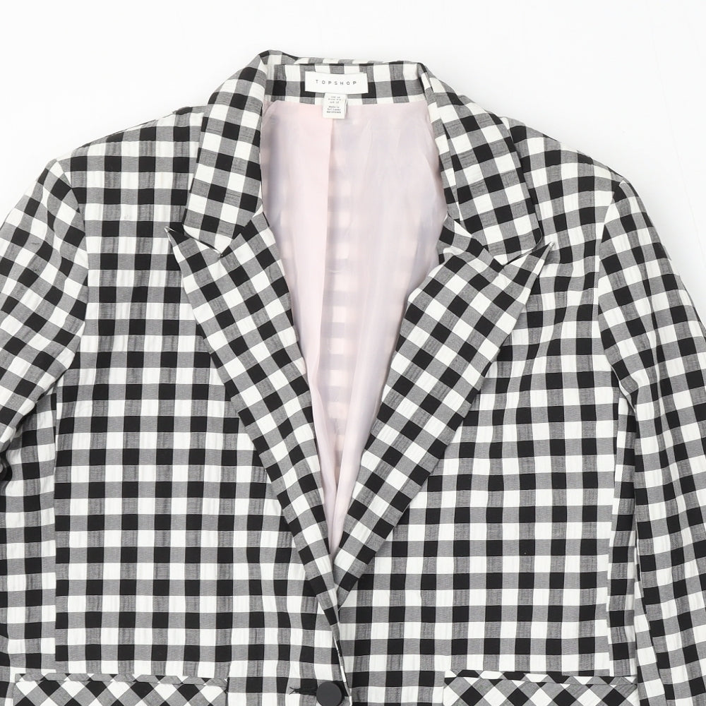 Topshop Womens White Check Viscose Jacket Blazer Size 16