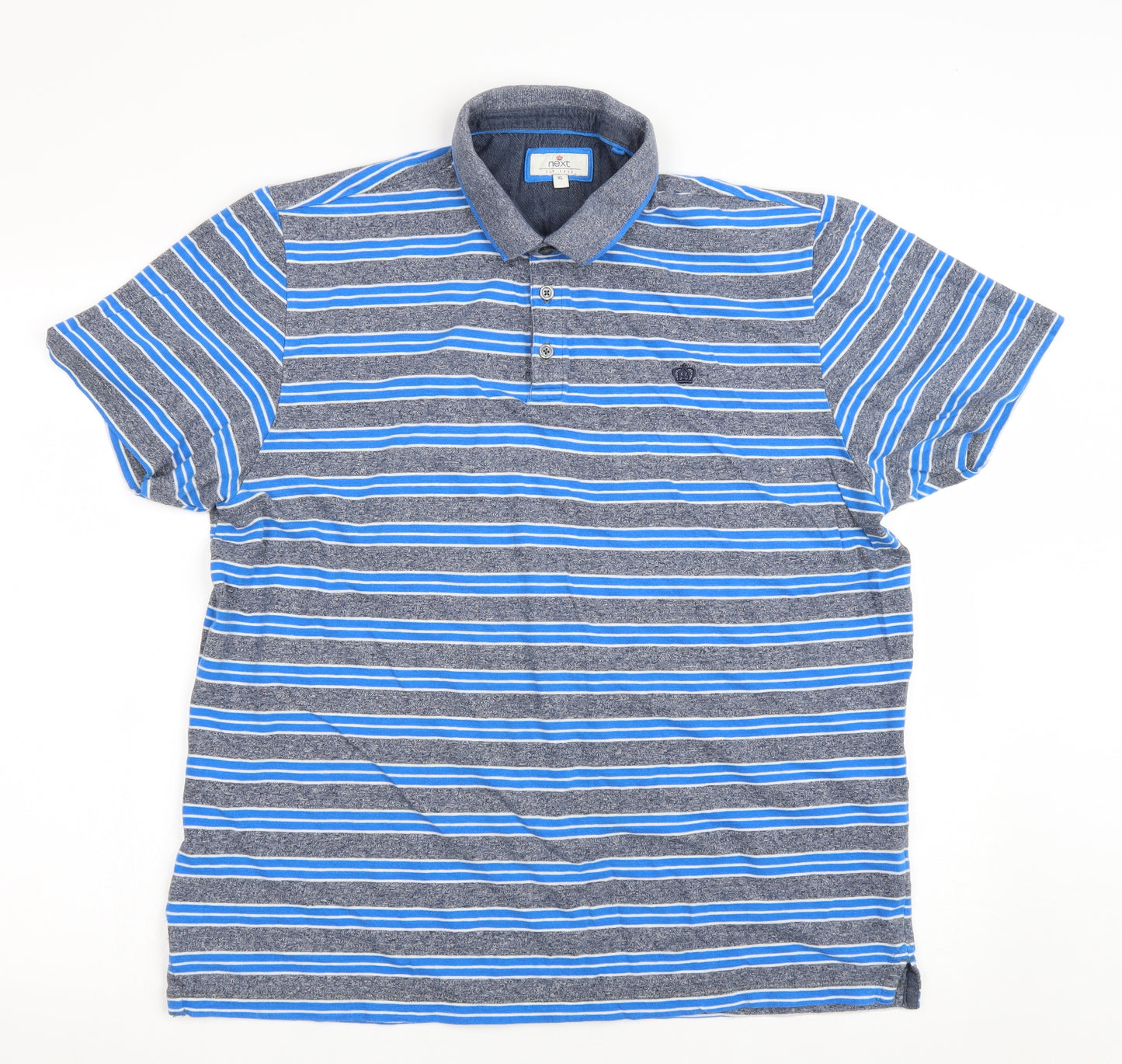 NEXT Mens Blue Striped Cotton T-Shirt Size XL Collared - polo shirt