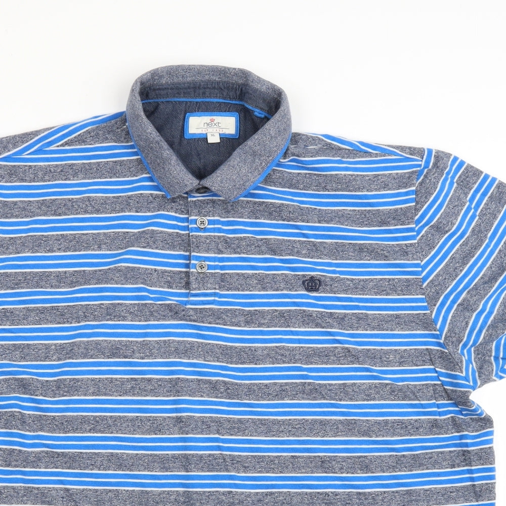 NEXT Mens Blue Striped Cotton T-Shirt Size XL Collared - polo shirt