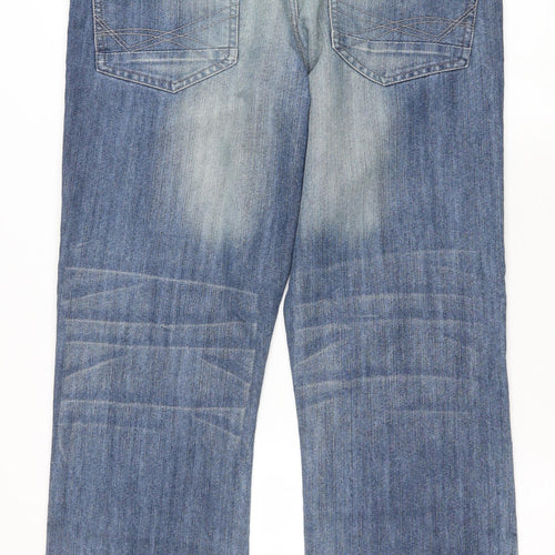 Easy Mens Blue Cotton Bootcut Jeans Size 34 in L28 in Regular Button