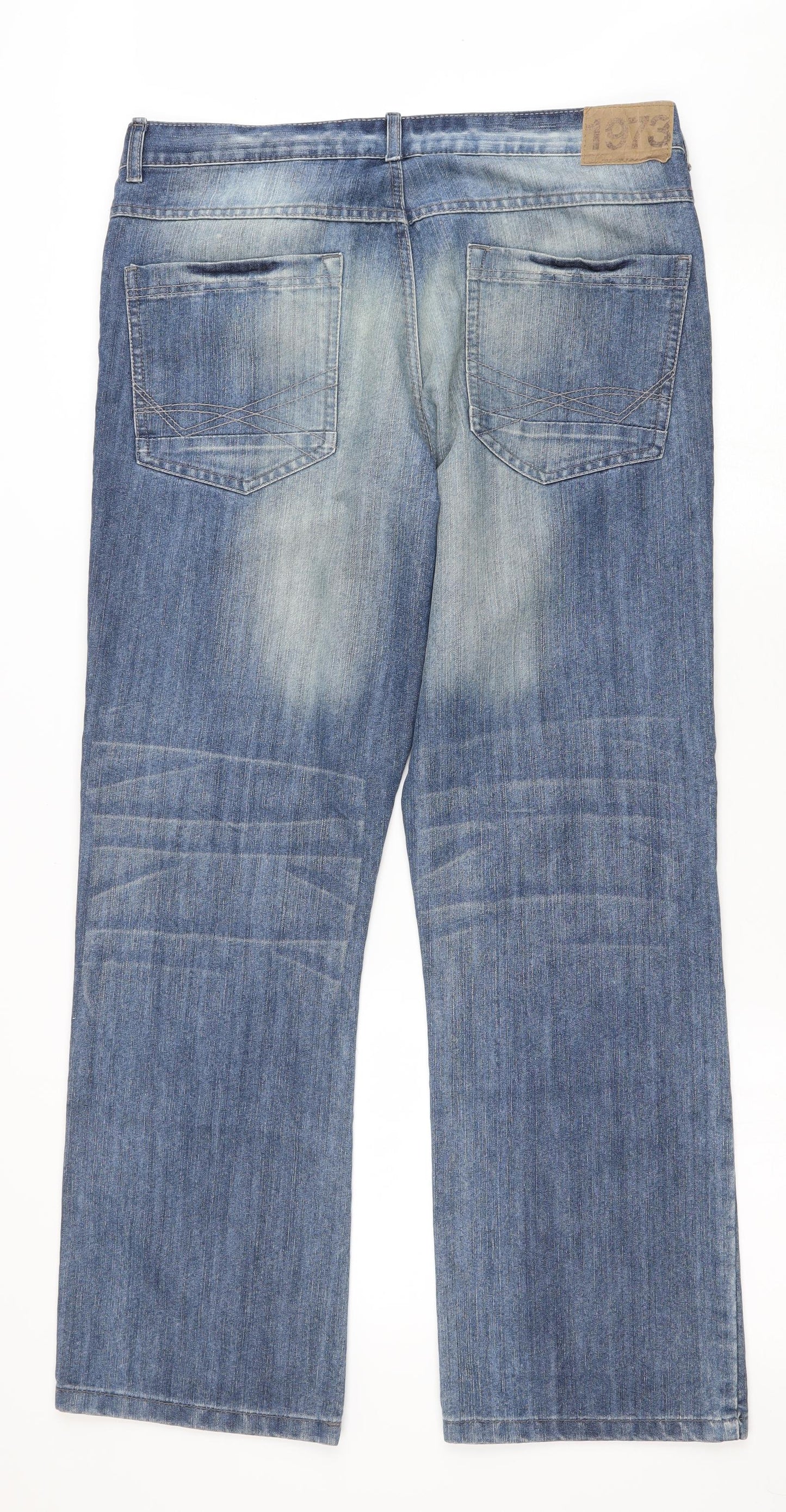 Easy Mens Blue Cotton Bootcut Jeans Size 34 in L28 in Regular Button
