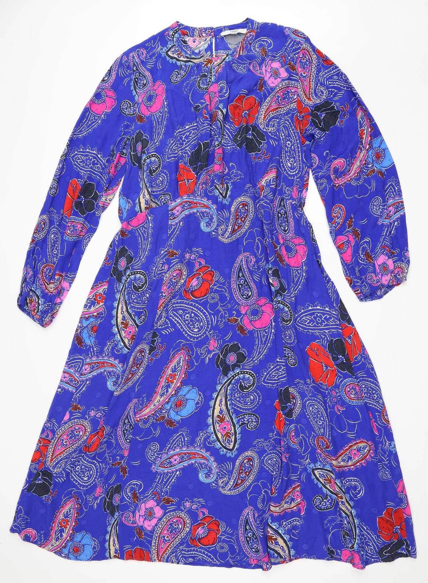 NEXT Womens Blue Paisley Viscose Fit & Flare Size 20 Round Neck Button