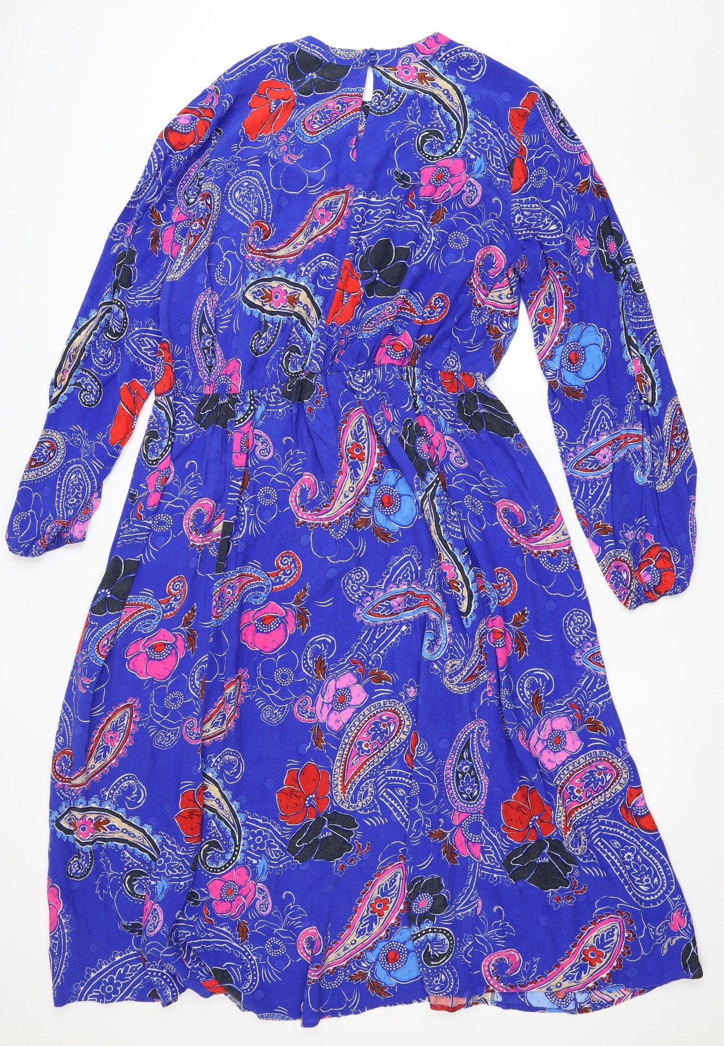 NEXT Womens Blue Paisley Viscose Fit & Flare Size 20 Round Neck Button