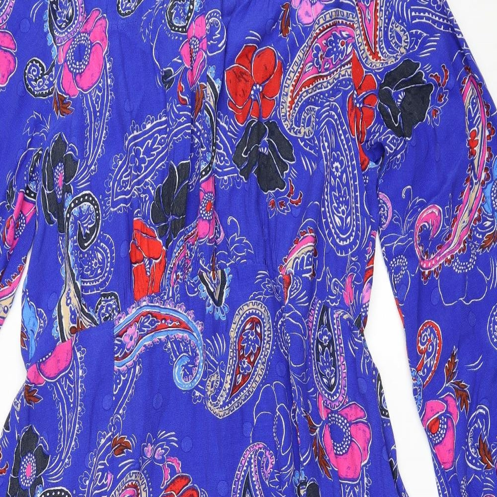 NEXT Womens Blue Paisley Viscose Fit & Flare Size 20 Round Neck Button