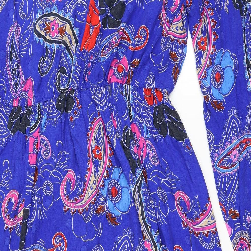 NEXT Womens Blue Paisley Viscose Fit & Flare Size 20 Round Neck Button