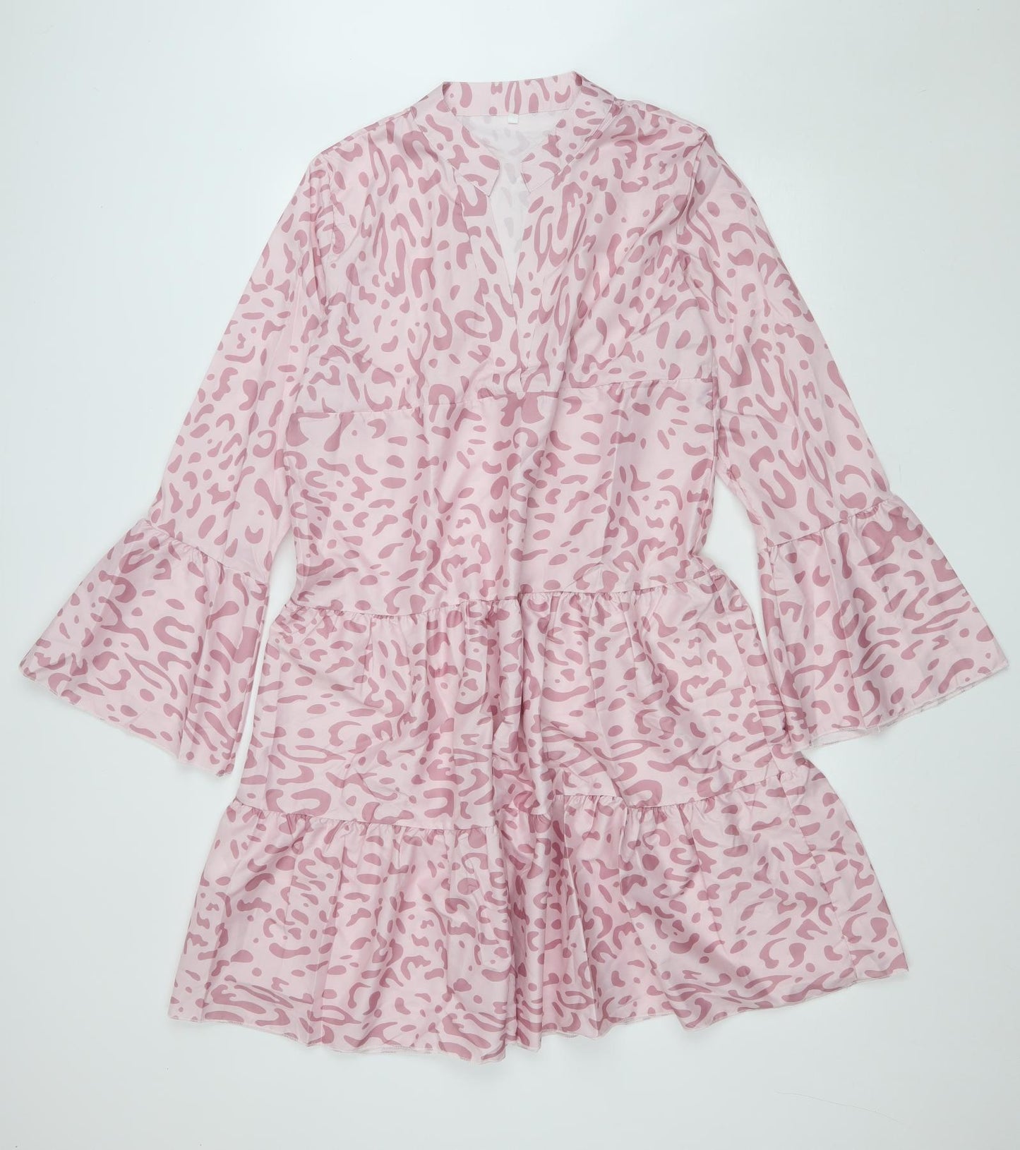 Preworn Womens Pink Animal Print Polyester A-Line Size 2XL V-Neck