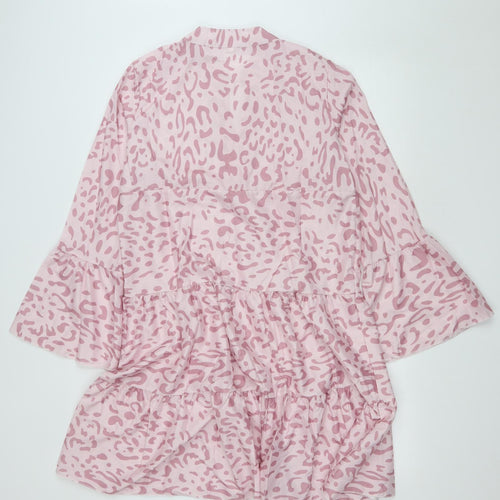 Preworn Womens Pink Animal Print Polyester A-Line Size 2XL V-Neck