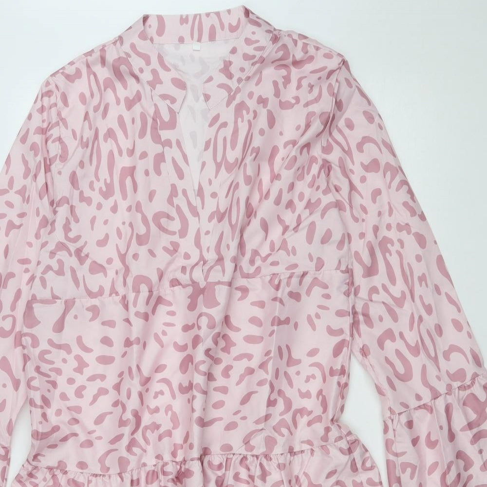 Preworn Womens Pink Animal Print Polyester A-Line Size 2XL V-Neck