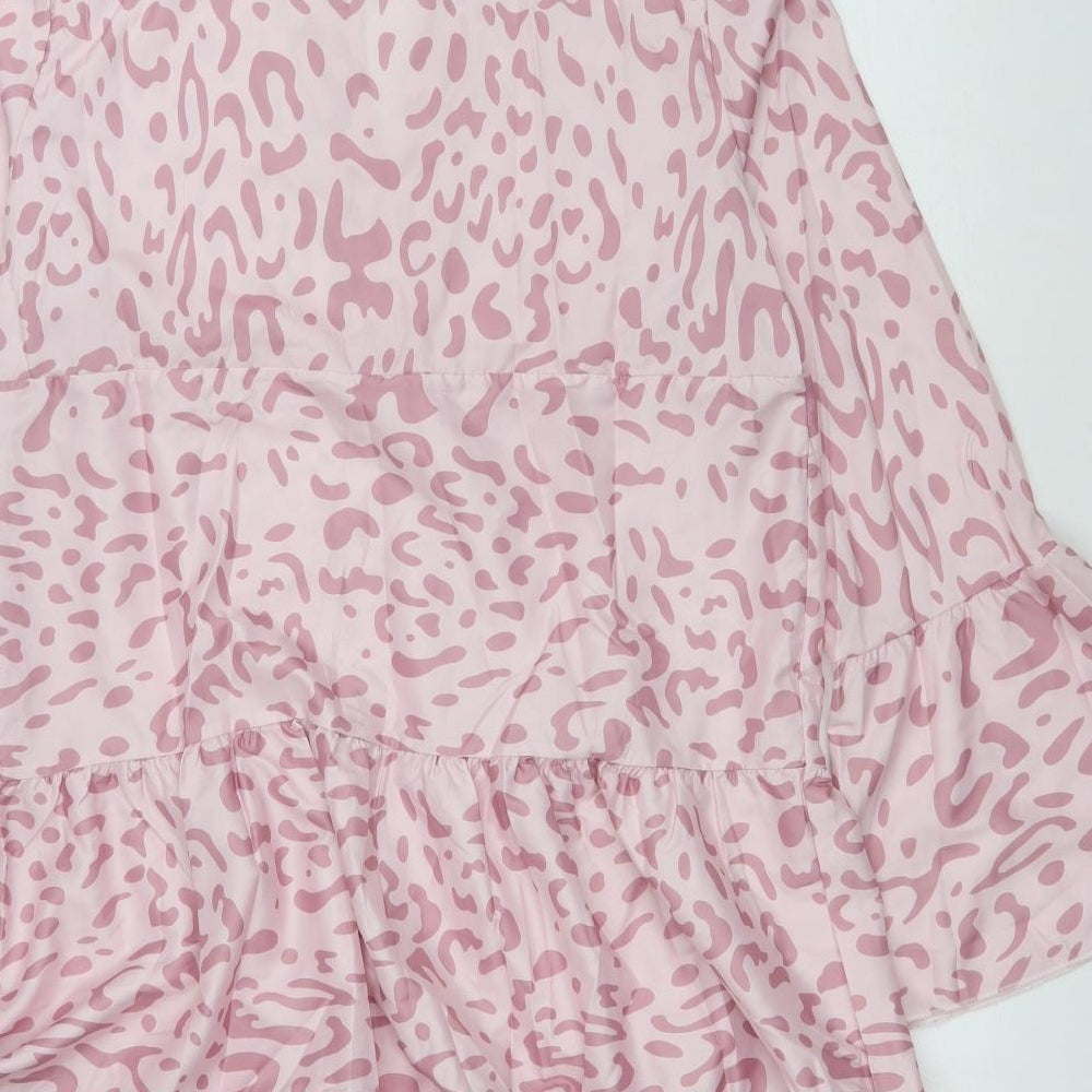 Preworn Womens Pink Animal Print Polyester A-Line Size 2XL V-Neck