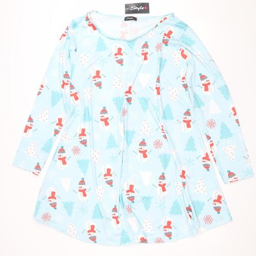 Style Womens Blue Polyester Fit & Flare Size XL Boat Neck - Christmas