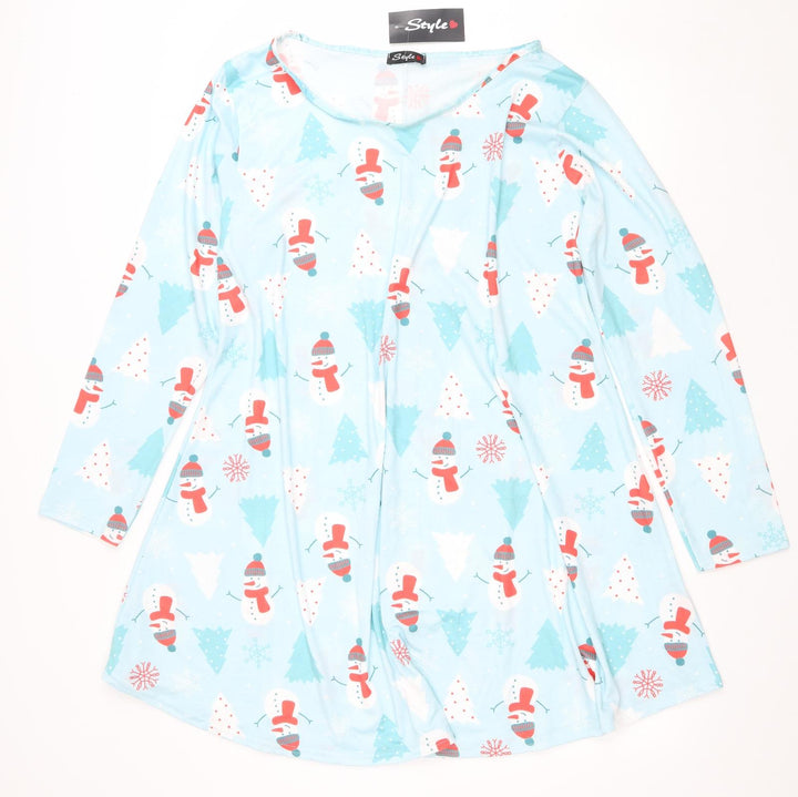 Style Womens Blue Polyester Fit & Flare Size XL Boat Neck - Christmas