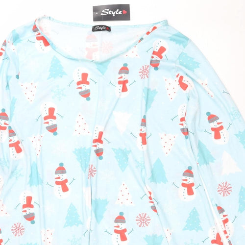 Style Womens Blue Polyester Fit & Flare Size XL Boat Neck - Christmas