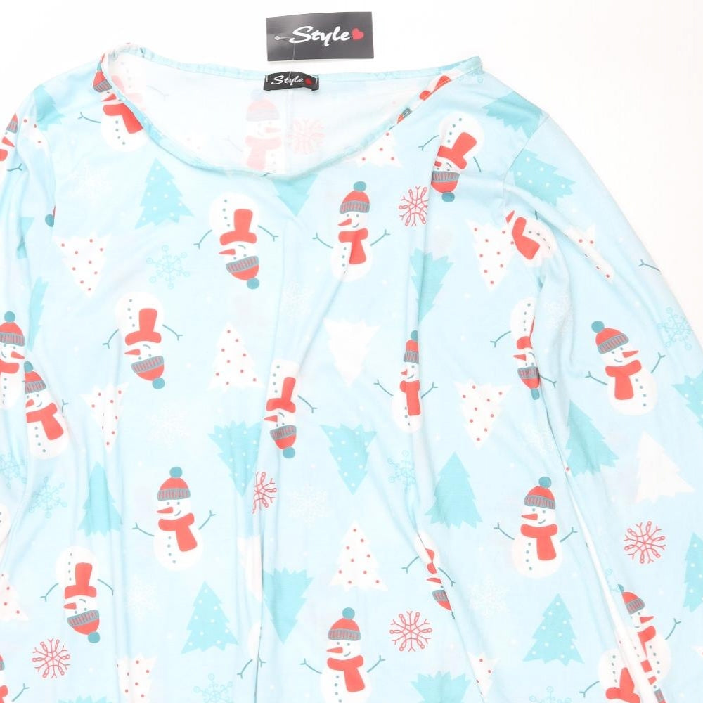 Style Womens Blue Polyester Fit & Flare Size XL Boat Neck - Christmas