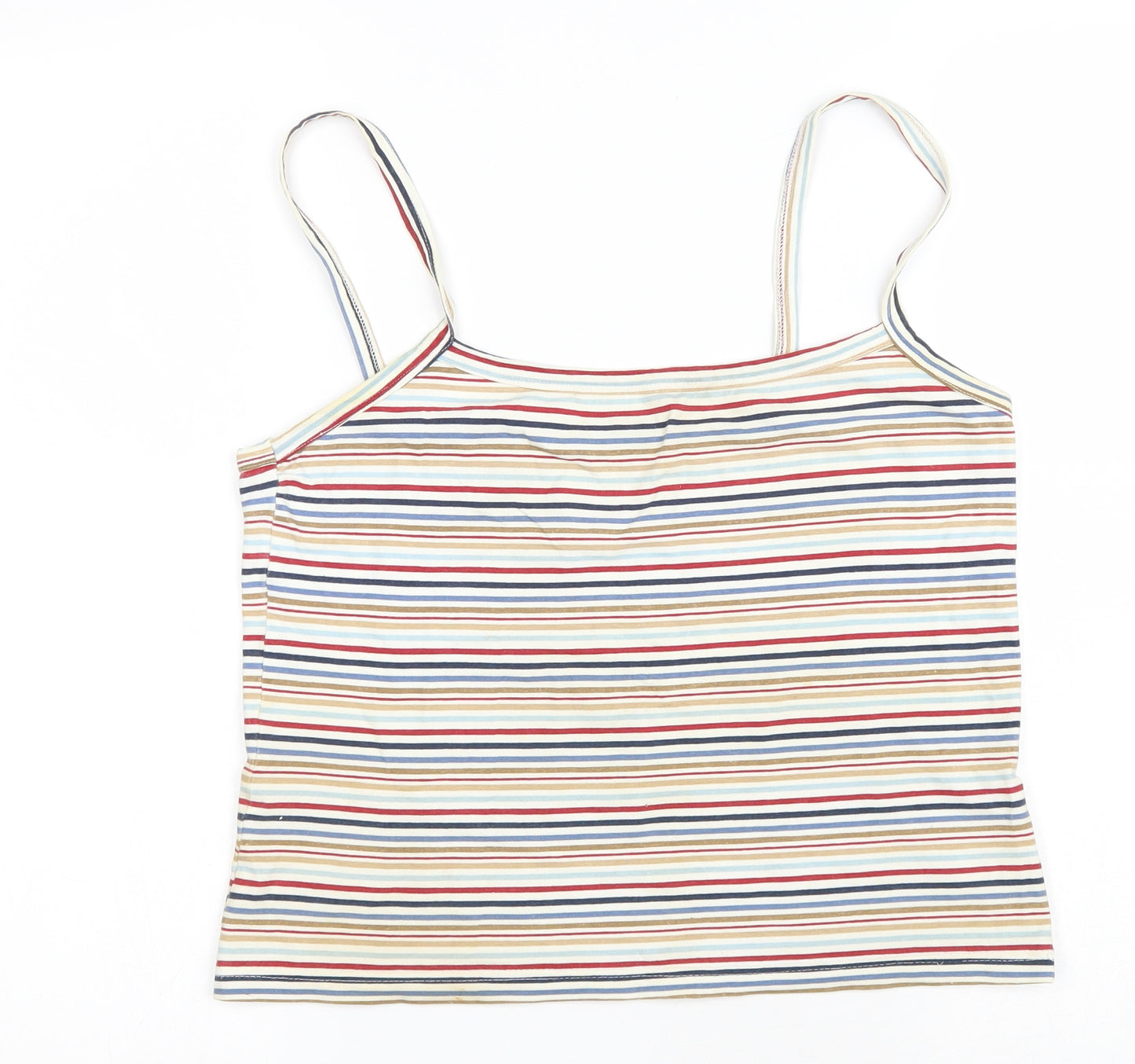 Lady Marlene Womens Ivory Striped Cotton Blend Cropped Tank Size M Square Neck