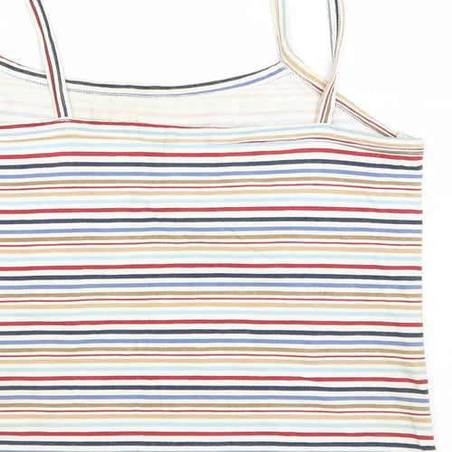 Lady Marlene Womens Ivory Striped Cotton Blend Cropped Tank Size M Square Neck