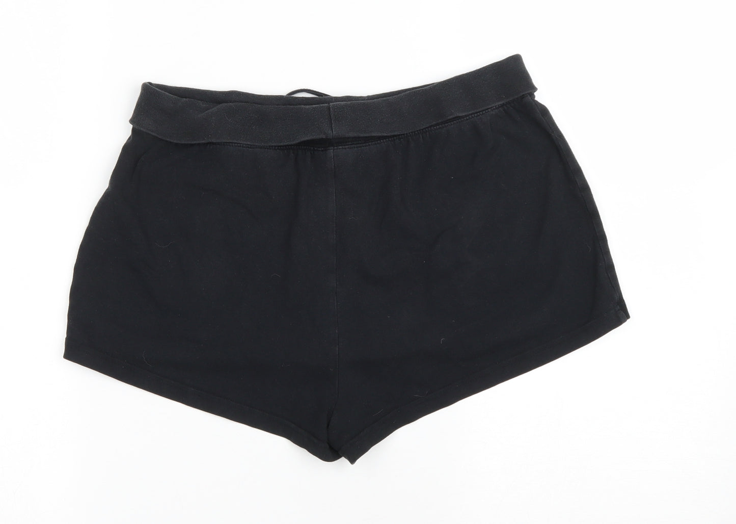 NEXT Womens Black Cotton Sweat Shorts Size 14 Regular Drawstring